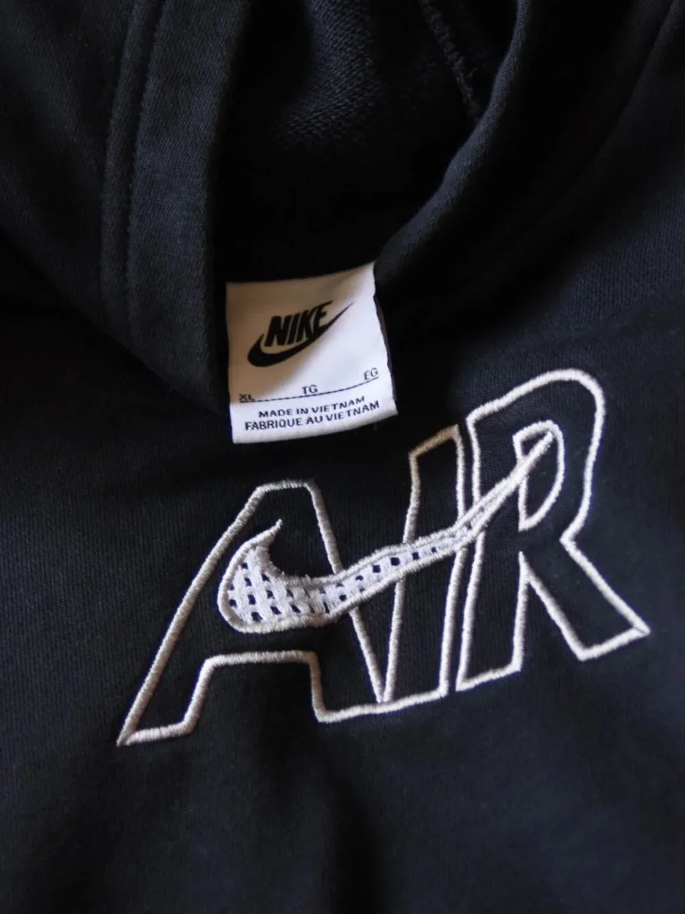 Nike Air Girls French Terry Cropped Hoodie Black White Spellout Logo XL